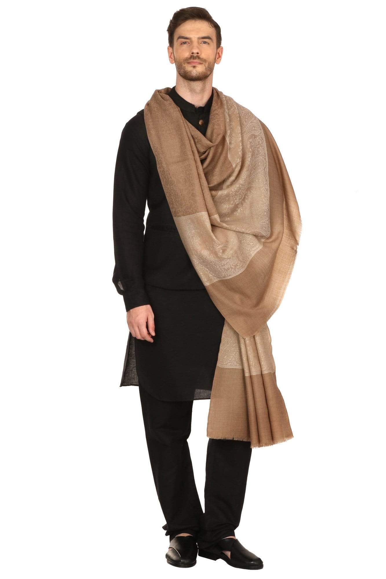 Pashtush India 114x228 Pashtush Mens Woven Jacquard Shawl, Extra Fine Wool, Soft and Warm