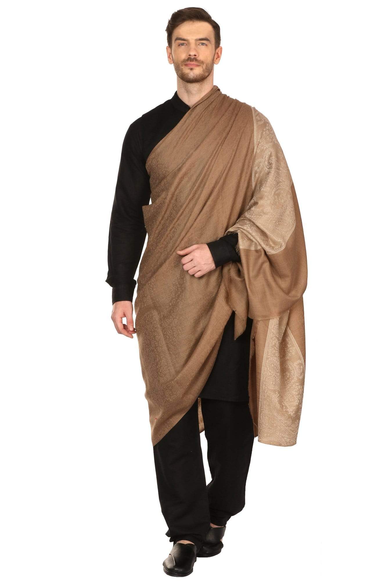 Pashtush India 114x228 Pashtush Mens Woven Jacquard Shawl, Extra Fine Wool, Soft and Warm