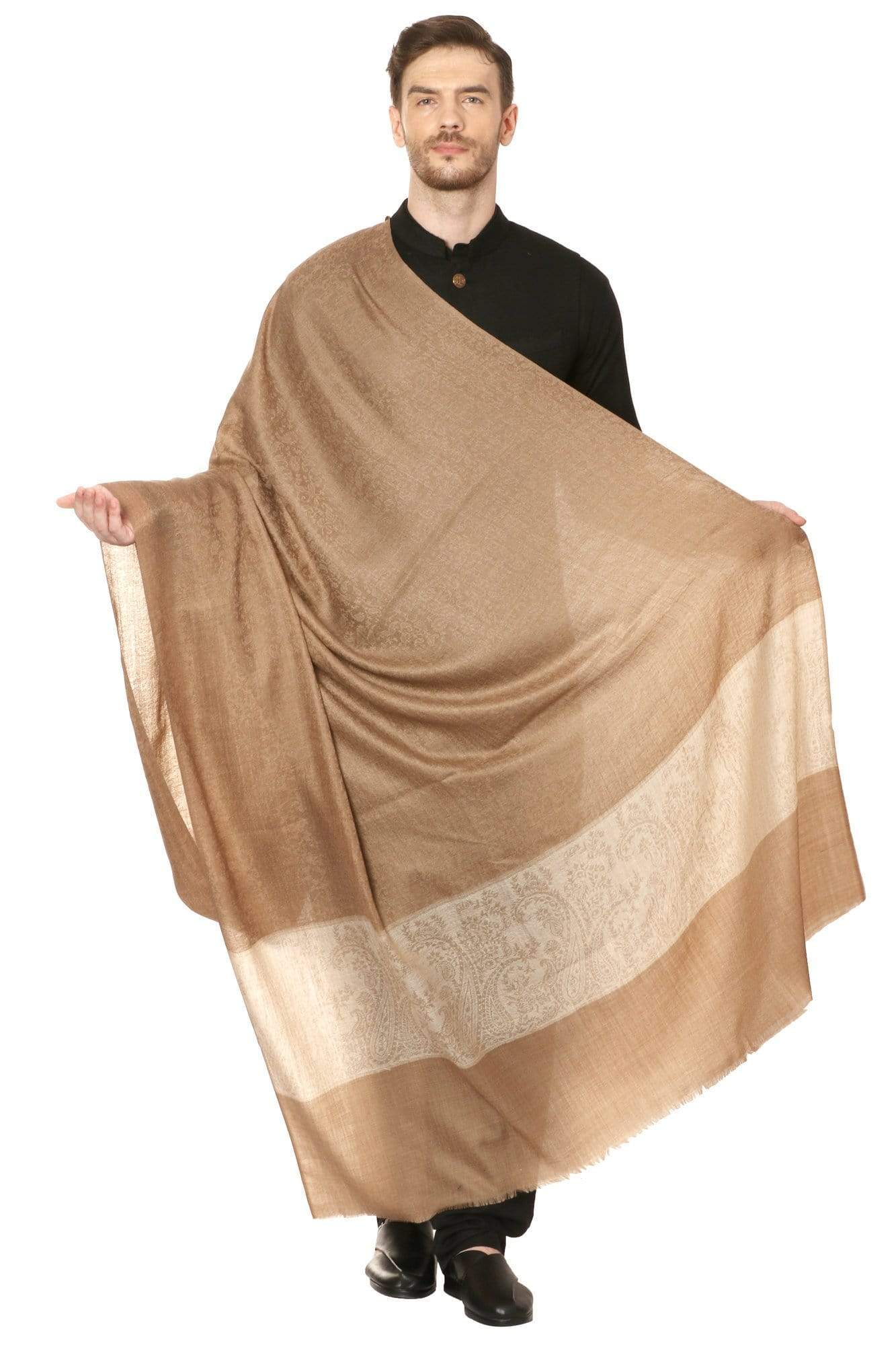 Pashtush India 114x228 Pashtush Mens Woven Jacquard Shawl, Extra Fine Wool, Soft and Warm