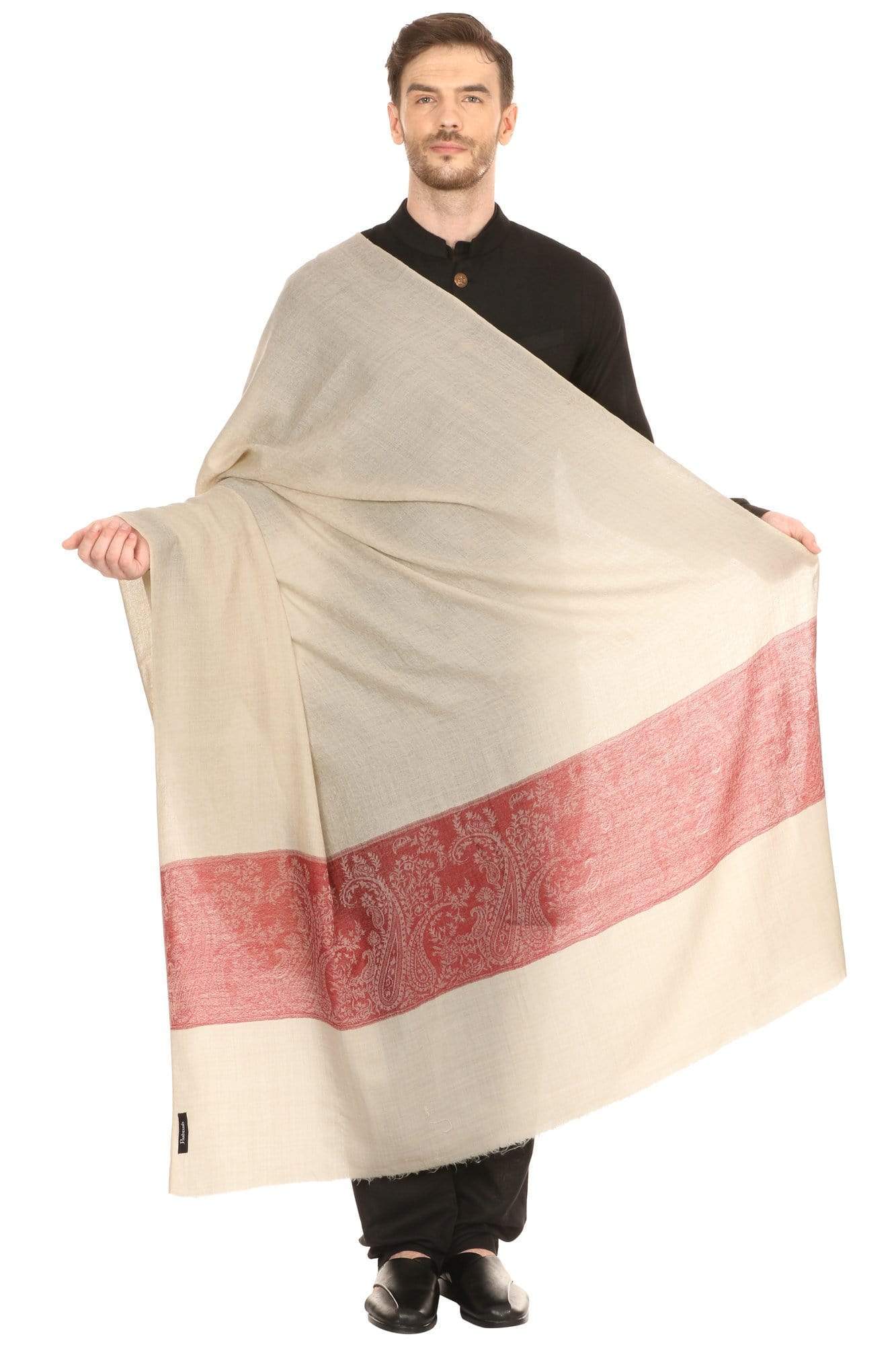 Pashtush India 114x228 Pashtush Mens Woven Jacquard Shawl, Fine Wool, Extra Soft and Warm