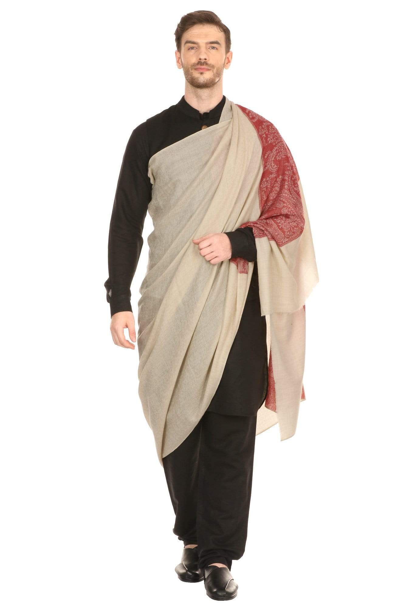 Pashtush India 114x228 Pashtush Mens Woven Jacquard Shawl, Fine Wool, Extra Soft and Warm