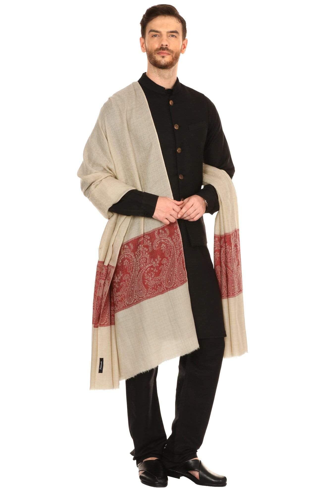 Pashtush India 114x228 Pashtush Mens Woven Jacquard Shawl, Fine Wool, Extra Soft and Warm