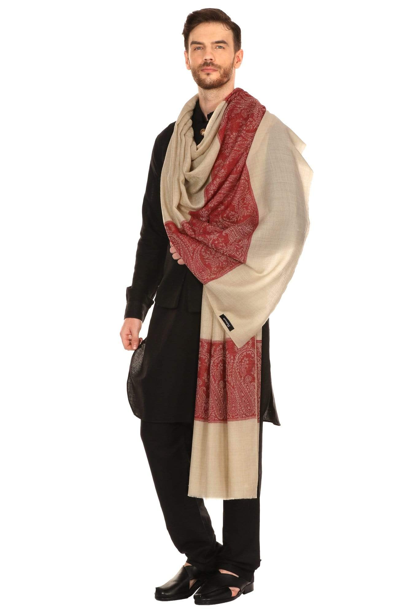 Pashtush India 114x228 Pashtush Mens Woven Jacquard Shawl, Fine Wool, Extra Soft and Warm