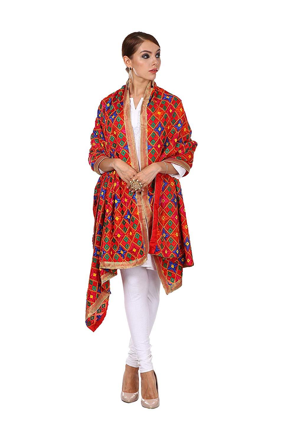 Pashtush Shawl Store Dupatta Pashtush Phulkari Dupatta, Punjabi Silken Thread Embroidery For Women