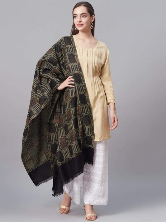Pashtush India 70x200 Pashtush Pure Wool, Honeycomb Weave Stole, With Woolmark Certificate, Black