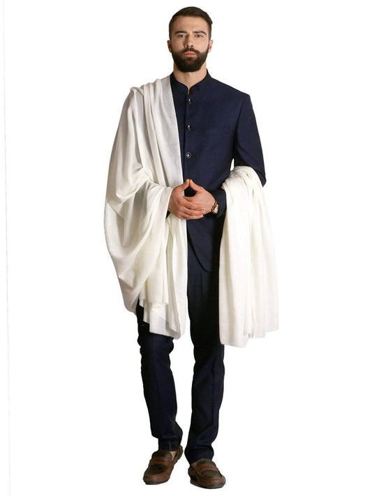 Pashtush India 127x254 Pashtush Ring Mens Super Fine Shawl,100% Pure Full Size - Ivory Colour