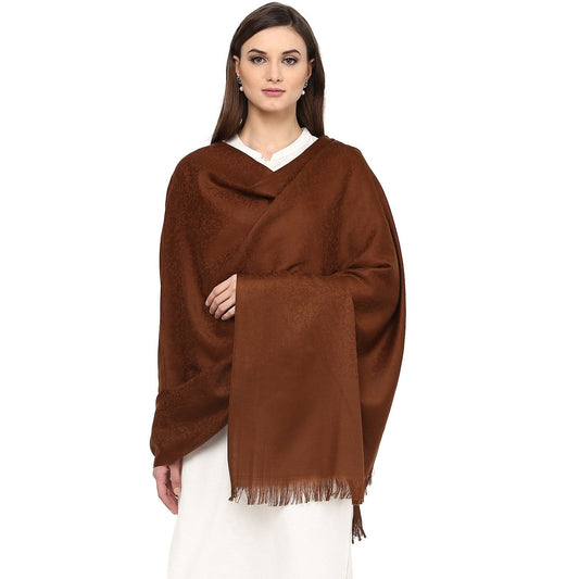 Pashtush India Shawl Pashtush Self Paisley Weave Shawl, Fine Wool, Coffee Brown