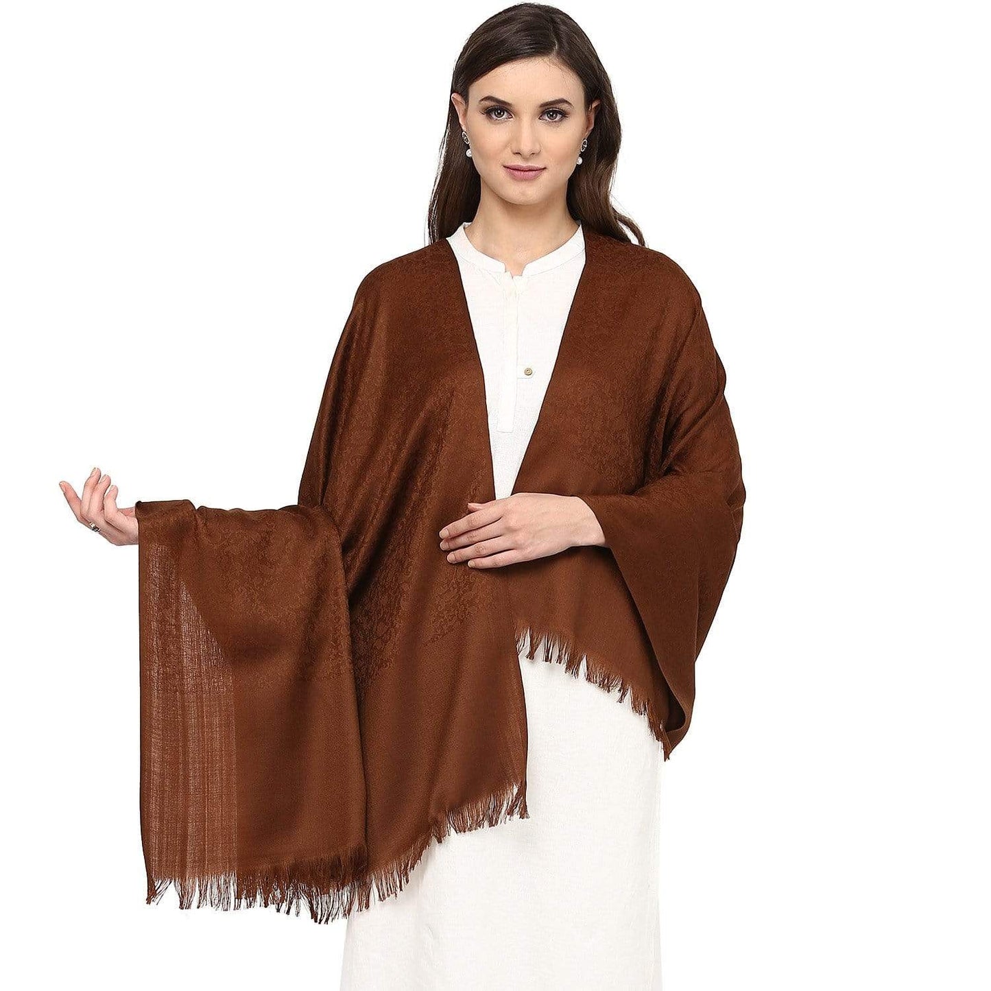 Pashtush India Shawl Pashtush Self Paisley Weave Shawl, Fine Wool, Coffee Brown