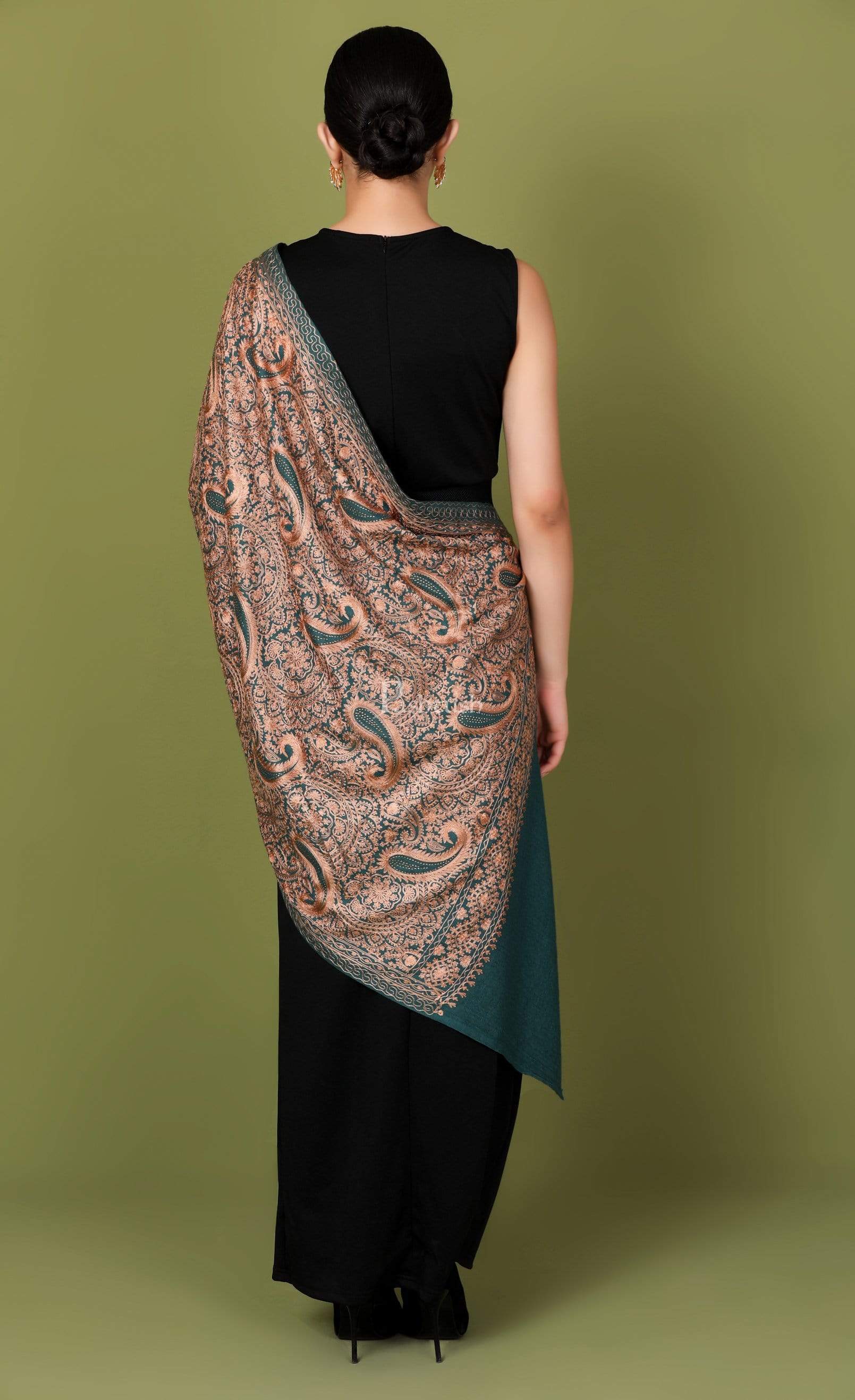 Pashtush India 70x200 Pashtush Tres Chic Regal Collection, Wool Embroidery Nalki Shawl Scarf