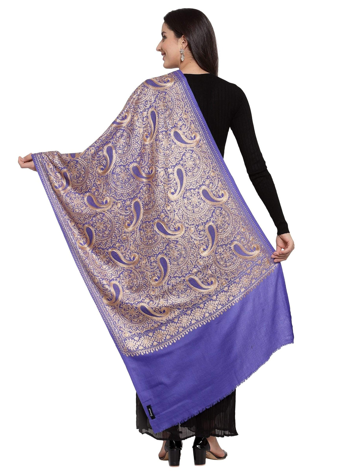 Pashtush India 70x200 Pashtush Tres Chic Regal Collection, Wool Embroidery Nalki Shawl Scarf, Deep Violet