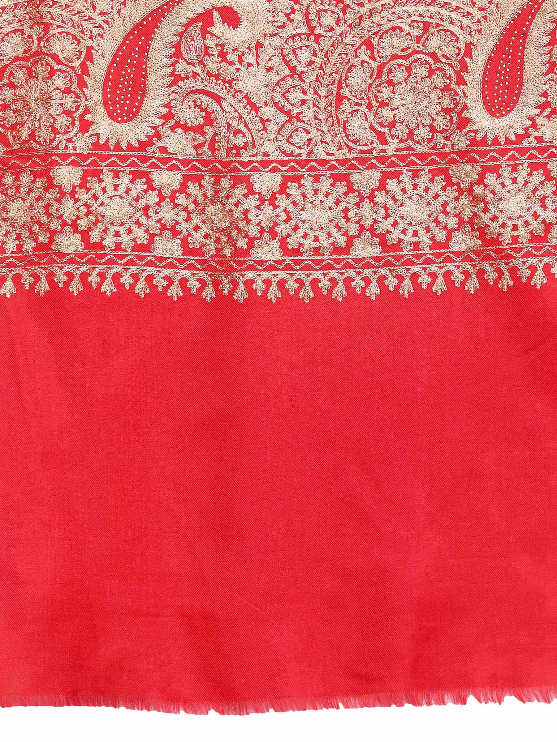 Pashtush India 70x200 Pashtush Tres Chic Regal Collection, Wool Embroidery Nalki Shawl Scarf, Red