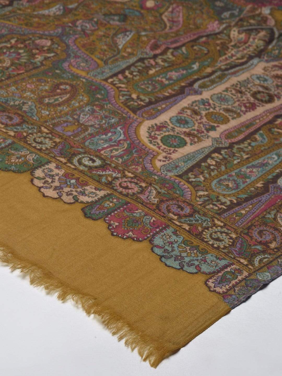 Pashtush India 100x200 Pashtush Women 100% Pure Wool, Woven Kalamkari Design Shawl, Kashmiri Mustard