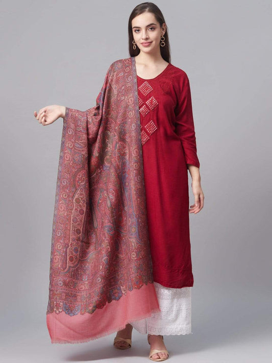 Pashtush India 100x200 Pashtush Women Pink Blue Pure Wool Woven Design Kaani Shawl