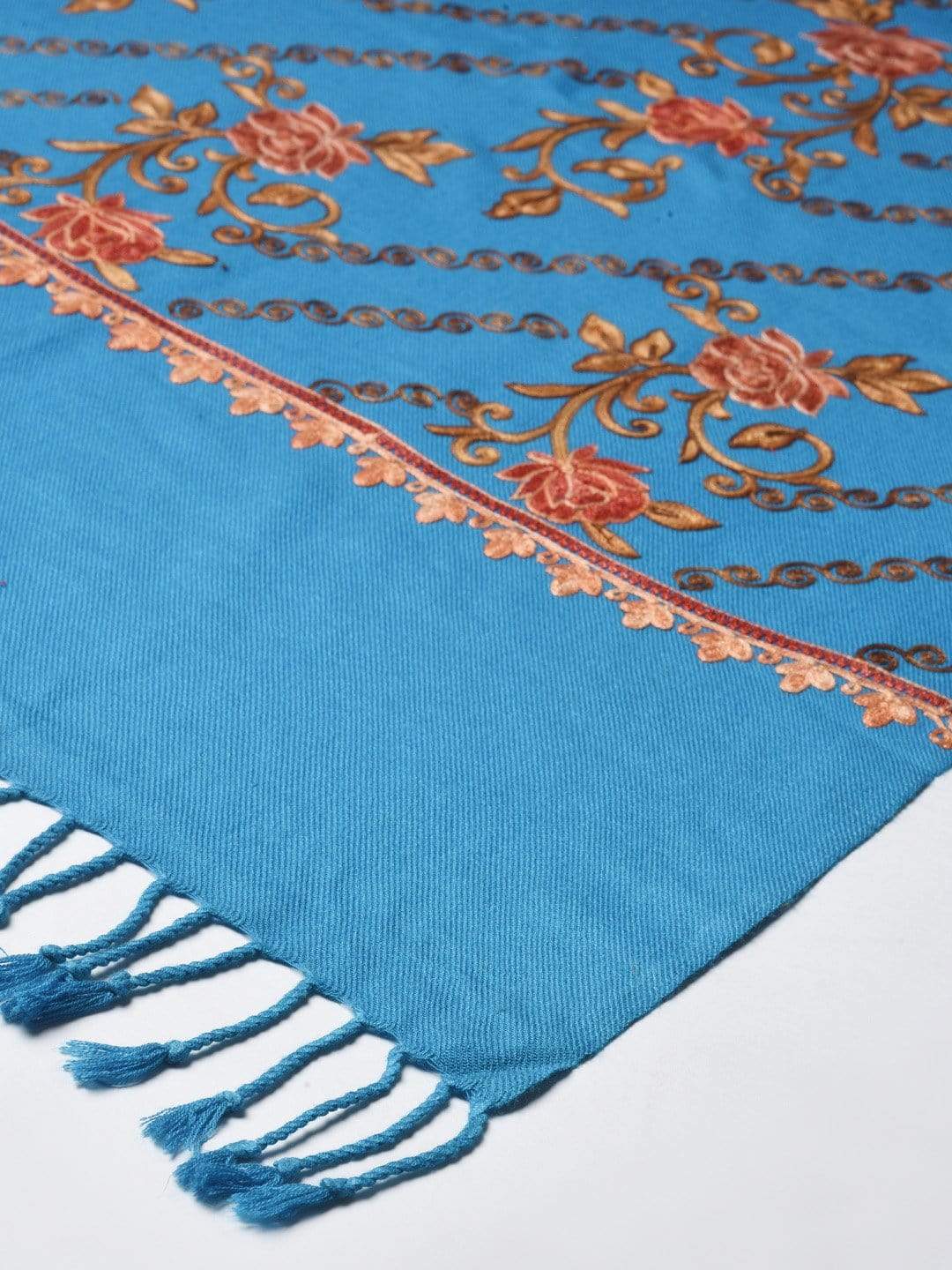 Pashtush India 70x200 Pashtush Women Blue  Coral Embroidered Designer Stole