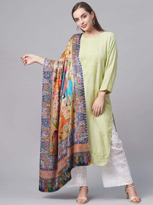 Pashtush India 70x200 Pashtush Women Blue Orange Woven Design Stole