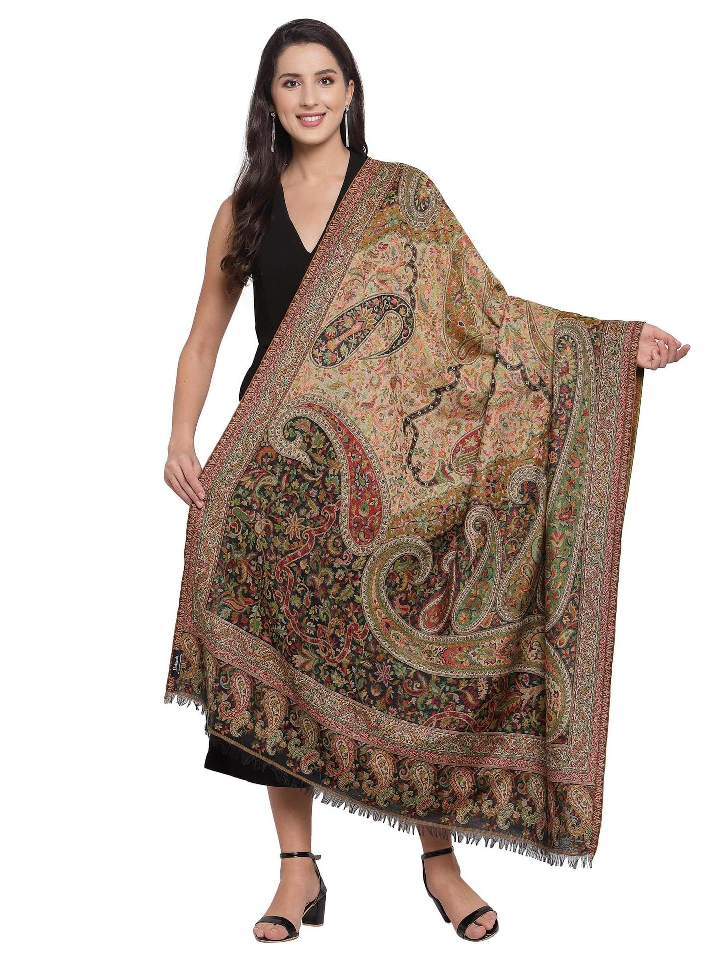 Pashtush India 100x200 Pashtush Women Ethnic Weave Shawl, Rich Garden, Multi-coloured