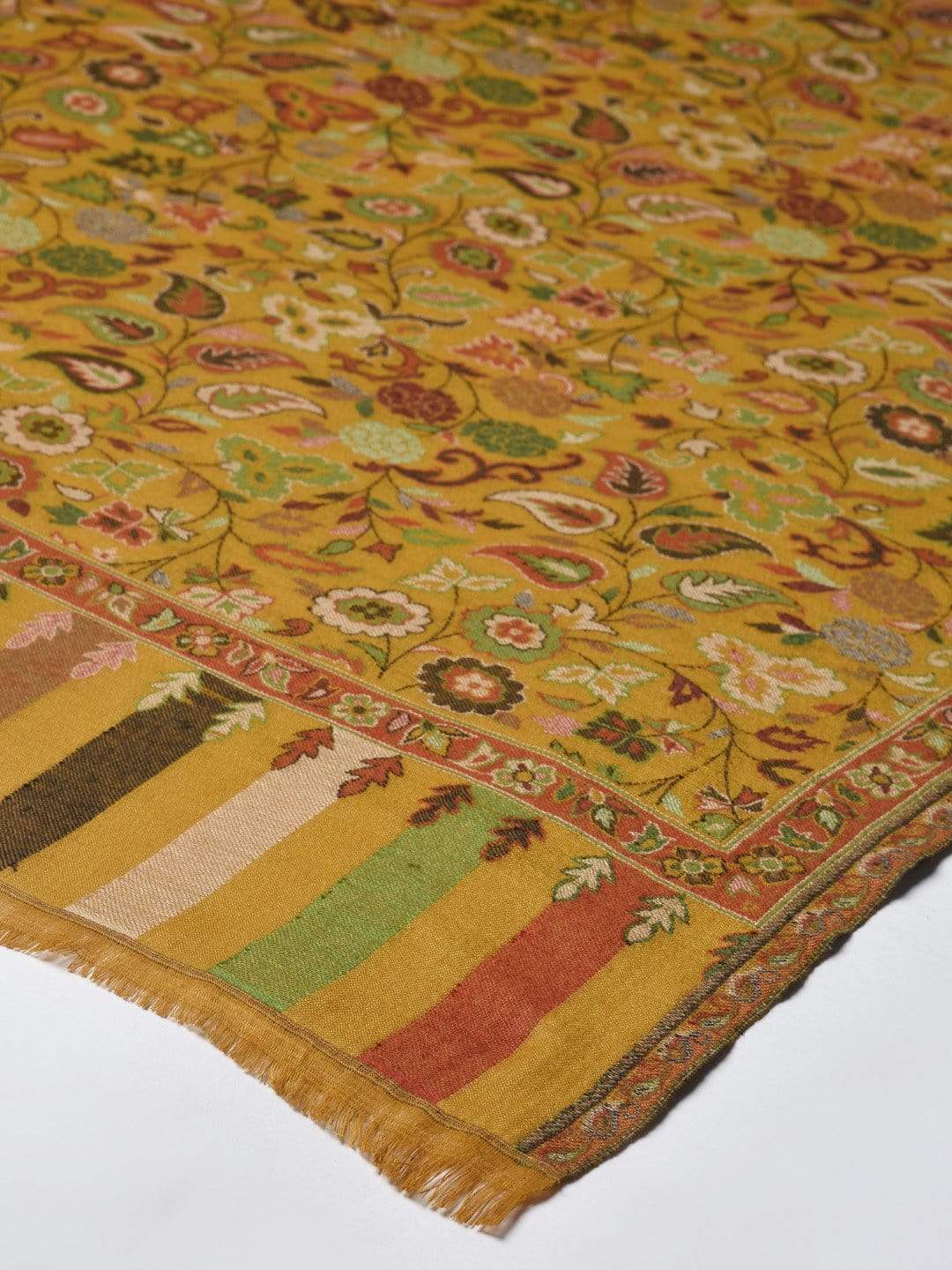 Pashtush India 100x200 Pashtush Women Faux Pashmina Kaani Weave Shawl, Kashmiri Mustard