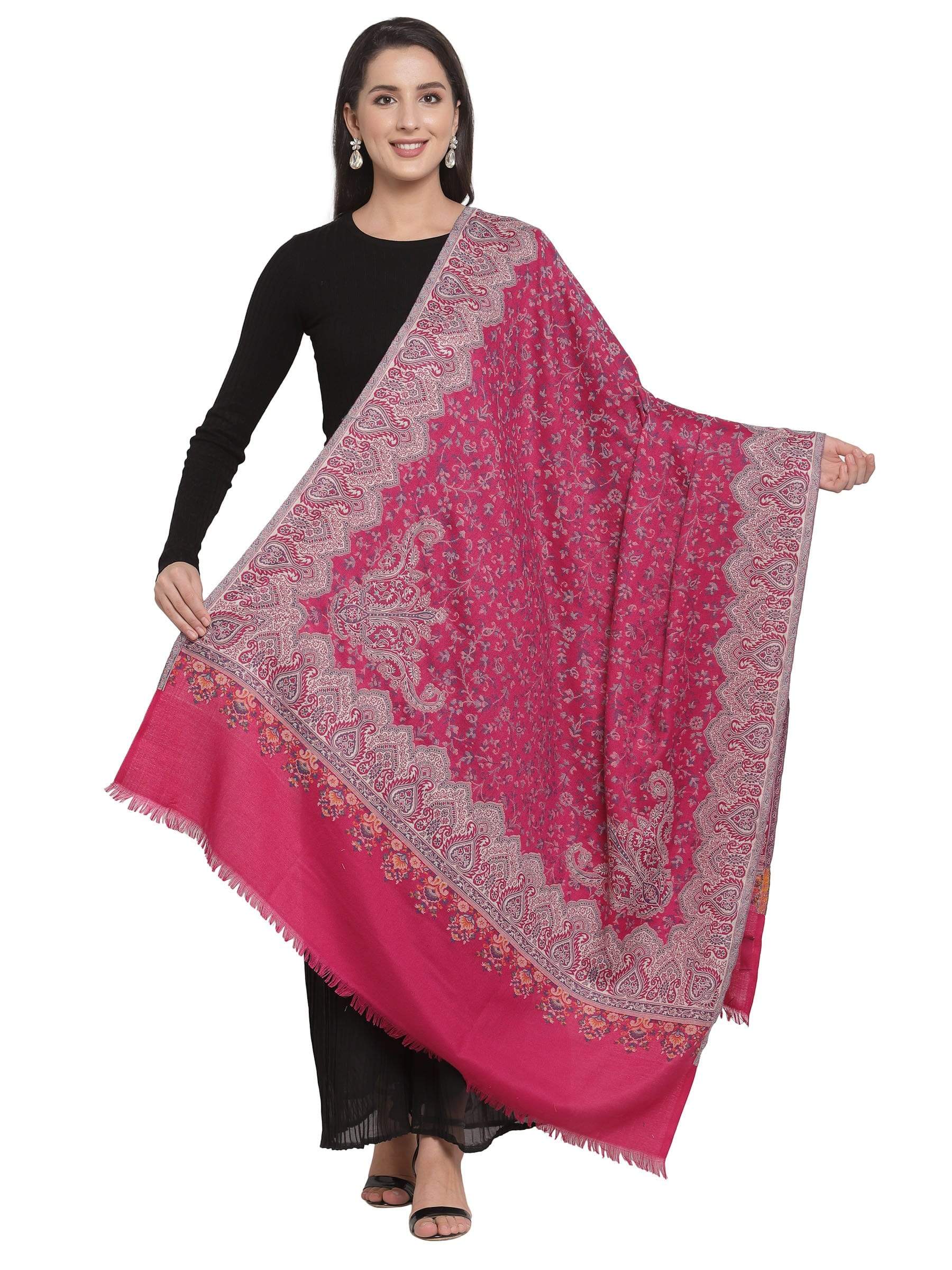 Pashtush India 100x200 Pashtush Women Faux Pashmina, Woven Design Jamawar Shawl, Pink