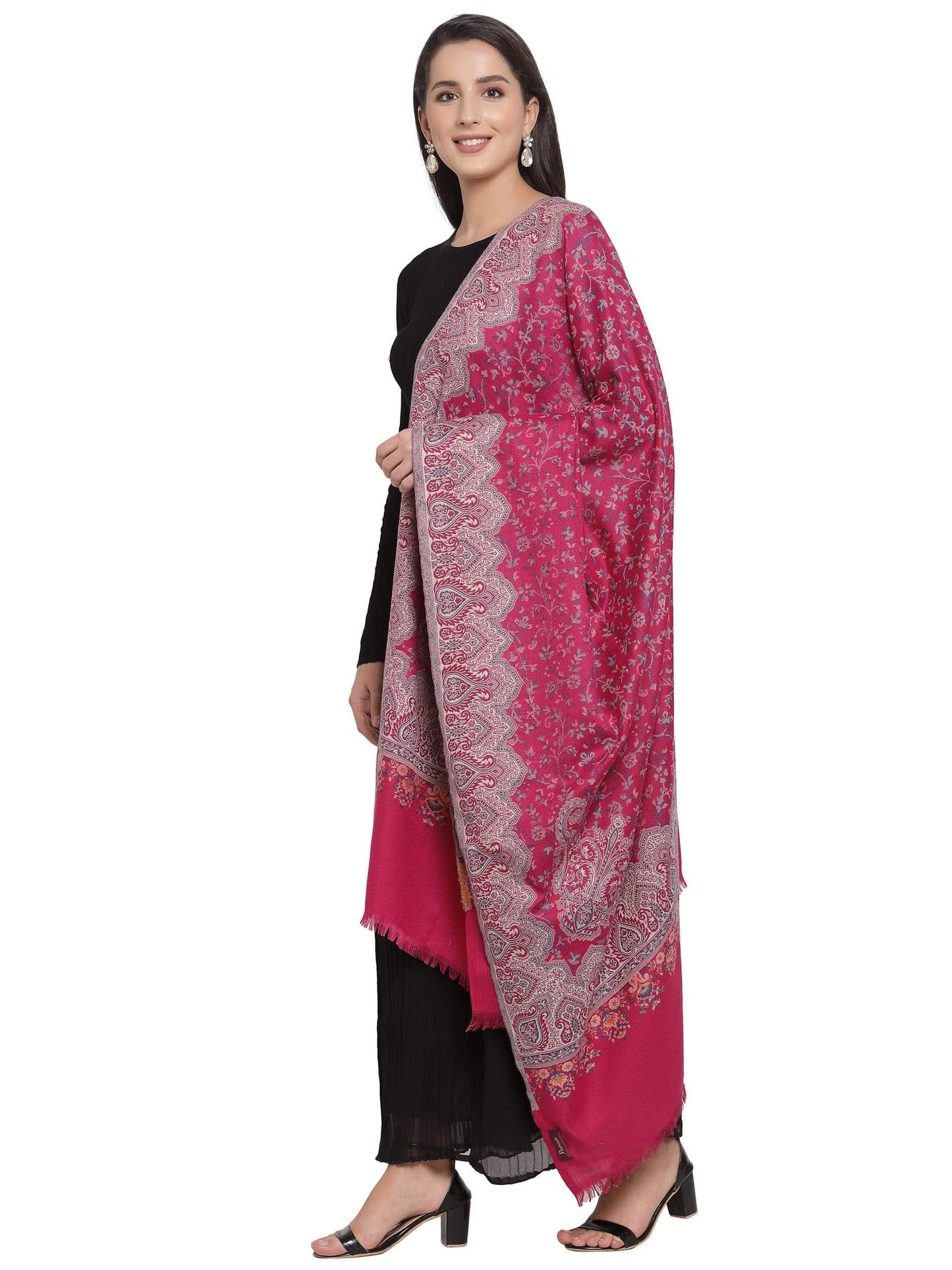 Pashtush India 100x200 Pashtush Women Faux Pashmina, Woven Design Jamawar Shawl, Pink