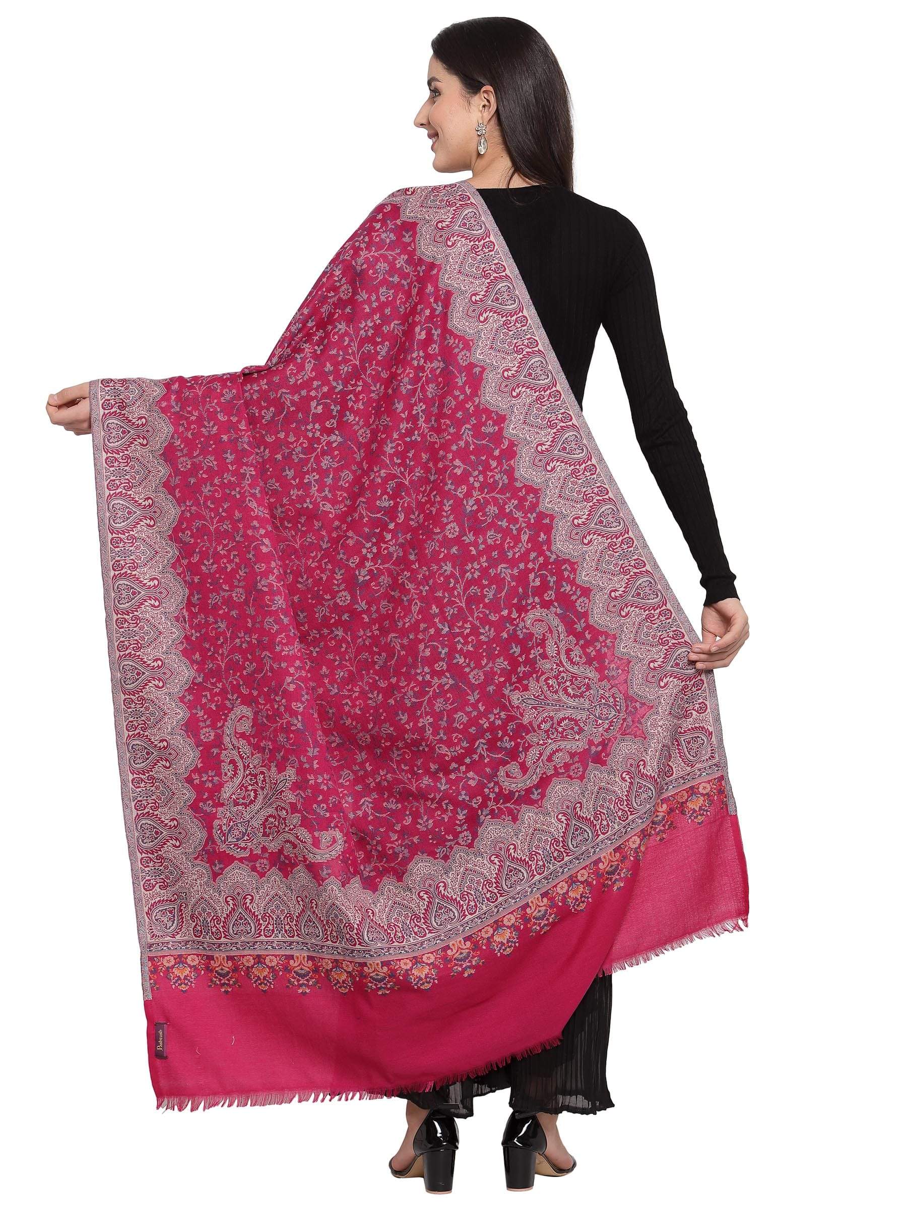 Pashtush India 100x200 Pashtush Women Faux Pashmina, Woven Design Jamawar Shawl, Pink
