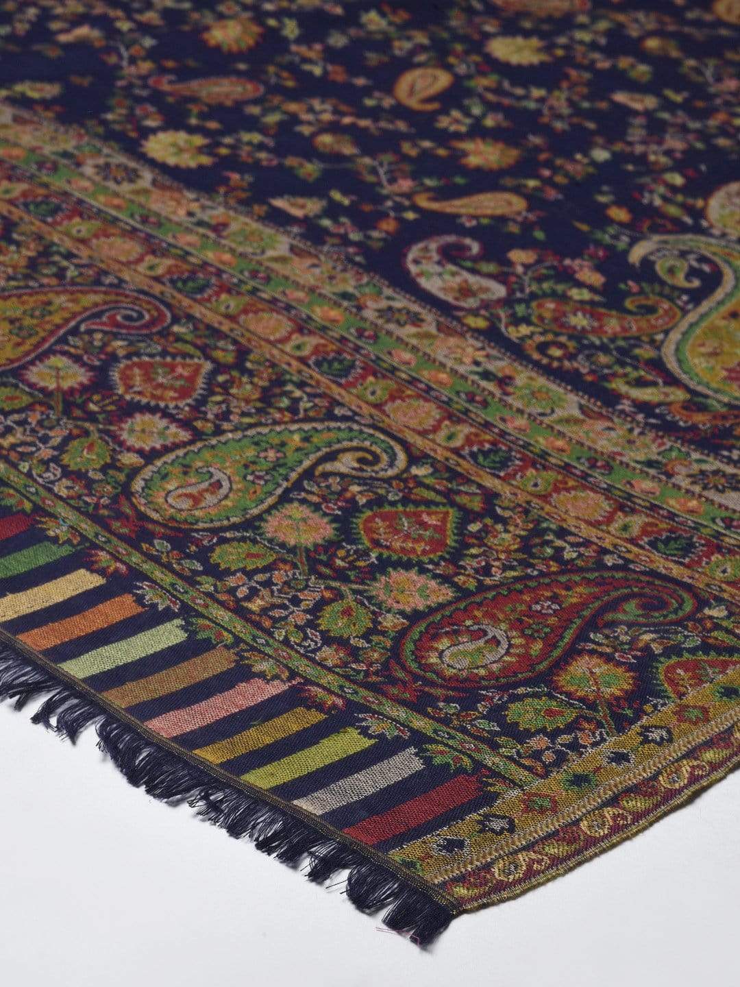Pashtush India 100x200 Pashtush Women Navy Blue Beige Woven Design Jamawar Shawl