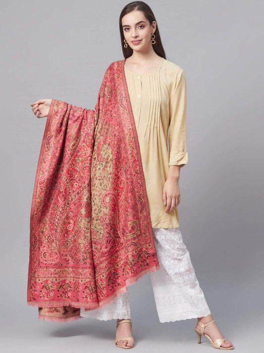 Pashtush India 100x200 Pashtush Women Kaani Weave Shawl, Rich Garden, Pink and Beige