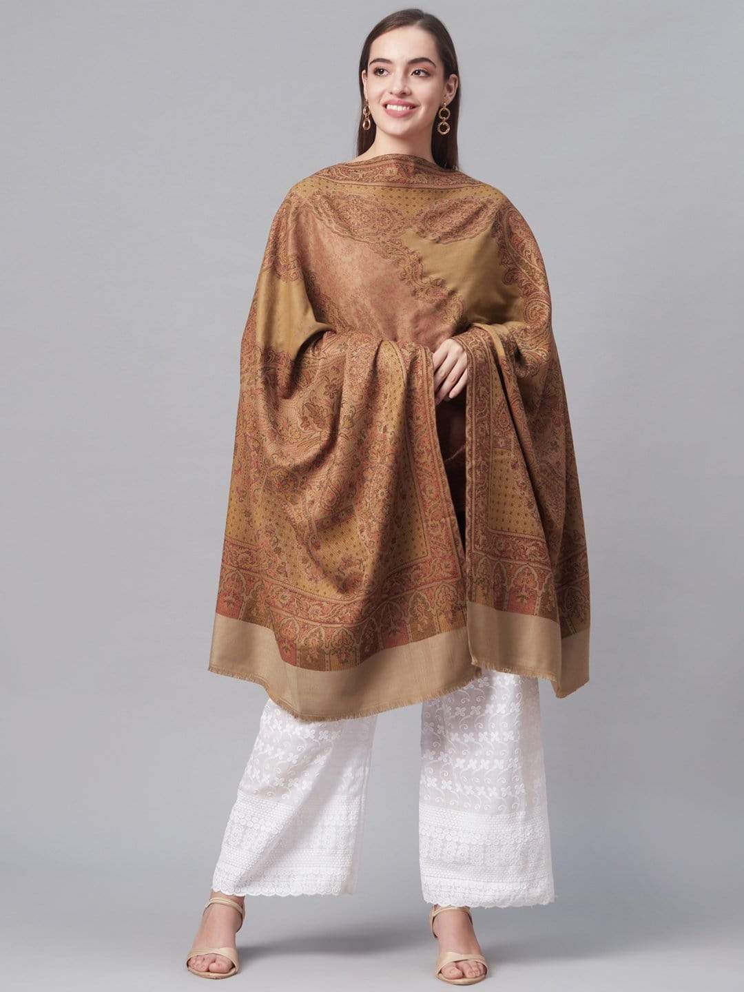 Pashtush India 70x200 Pashtush Women Maroon Beige Woven Design Designer Stole