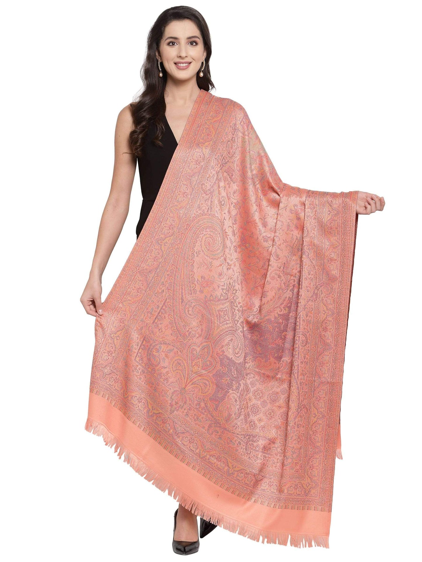 Pashtush India 100x200 Pashtush Women Peach-Coloured Ethnic Jamawar Shawl