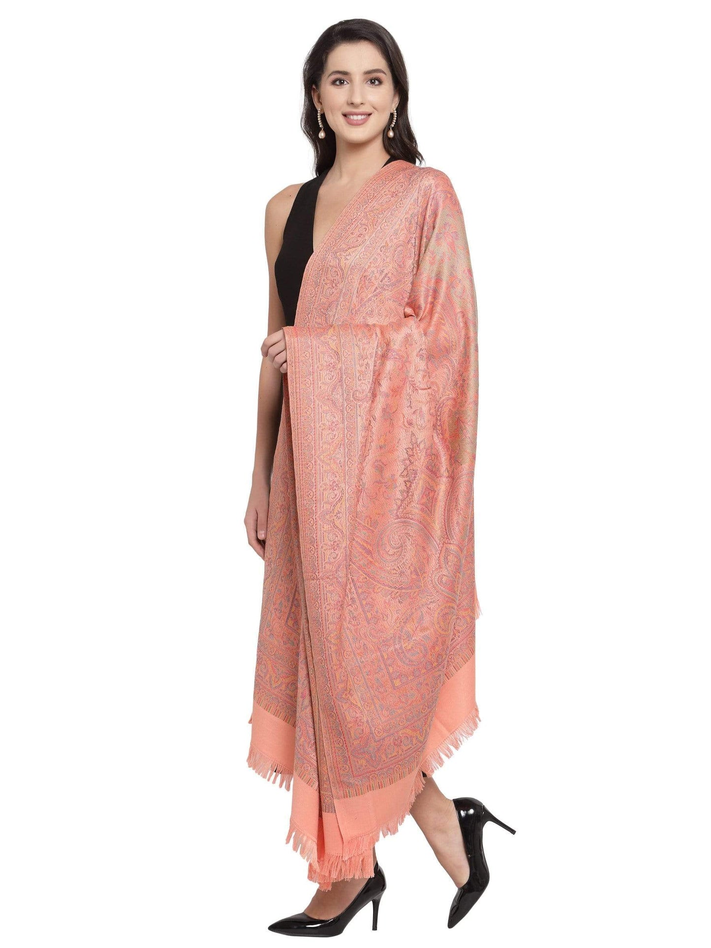 Pashtush India 100x200 Pashtush Women Peach-Coloured Ethnic Jamawar Shawl