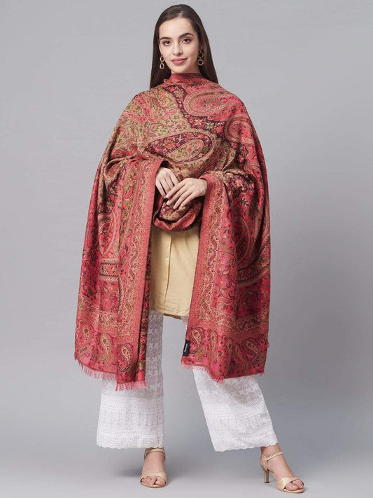 Pashtush India 100x200 Pashtush Women Pink  Beige Woven Design Jamawar Shawl