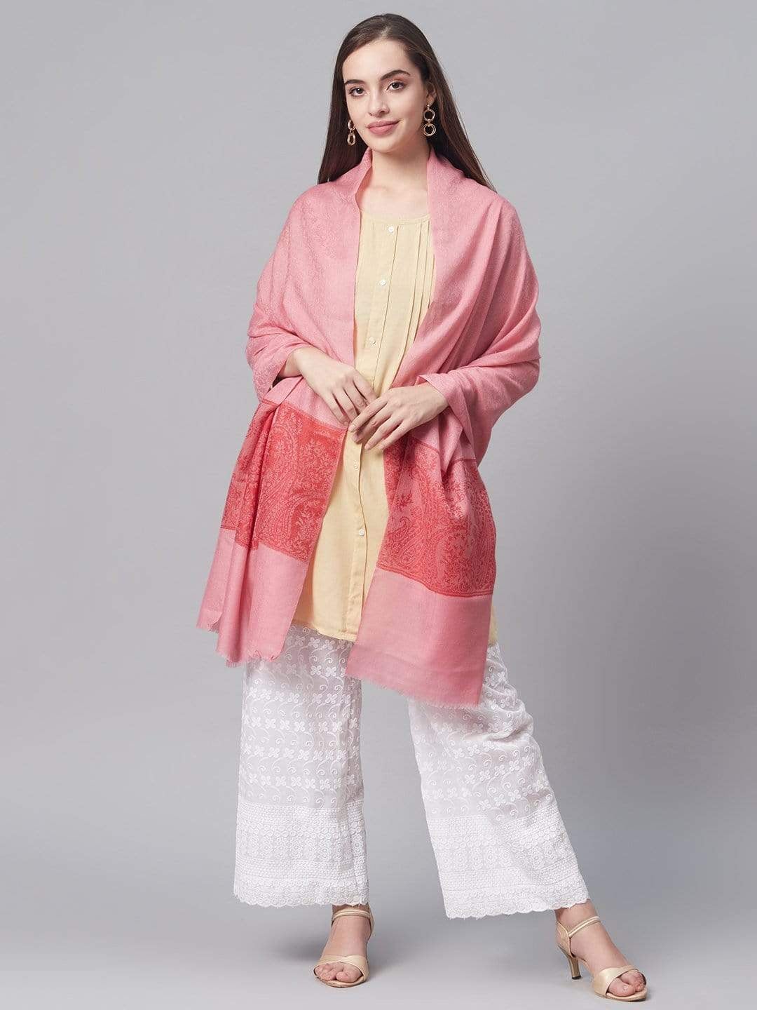 Pashtush India 70x200 Pashtush Women Pink Woven Design Designer Shawl