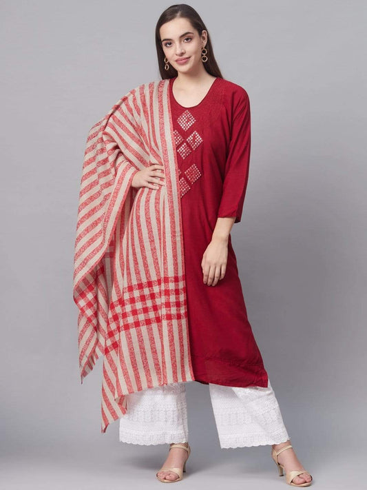 Pashtush India 70x200 Pashtush Women Red Beige Striped Designer Stole