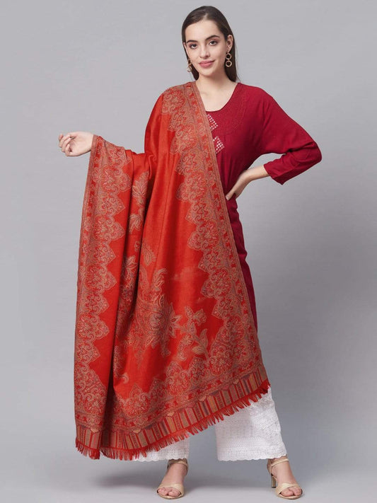 Pashtush India 70x200 Pashtush Women Red Ethnic Motifs Woven Design Designer Stole