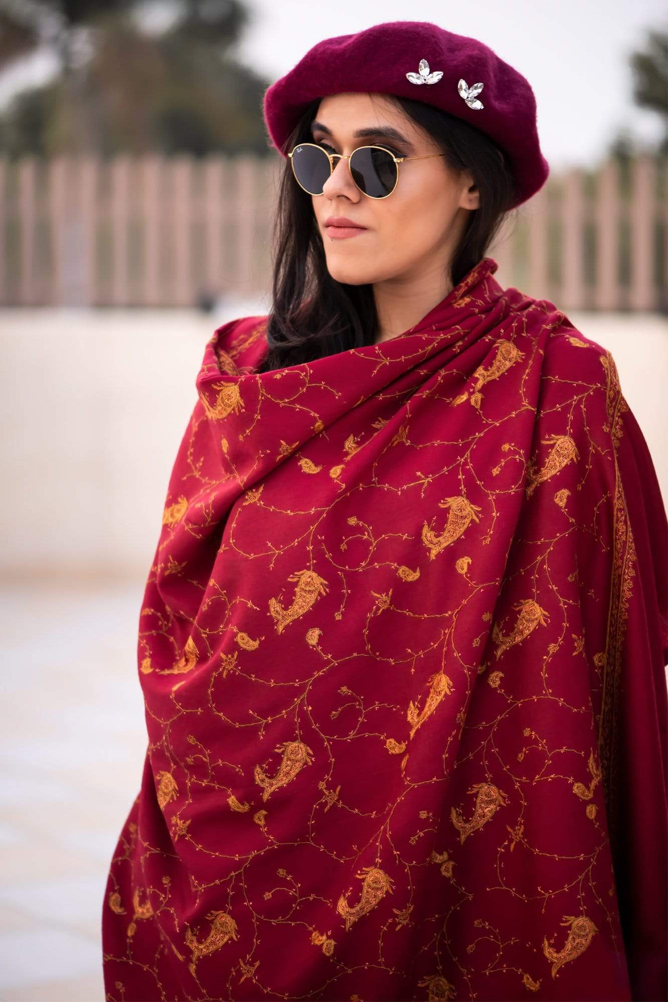 Pashtush India 100x200 Pashtush Women’s 100% hand embroidered Heavy Jaal Shawl in Pure Wool (certified)