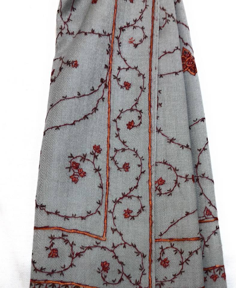 Pashtush India 100x200 Pashtush Women’s 100% hand embroidered, Pure Wool (certified) - Paris Slate Grey Colour