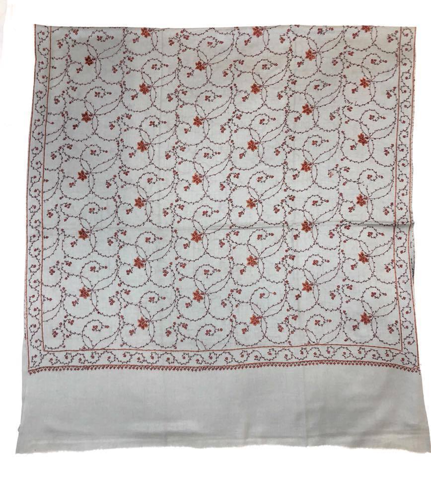 Pashtush India 100x200 Pashtush Women’s 100% hand embroidered, Pure Wool (certified) - Paris Slate Grey Colour