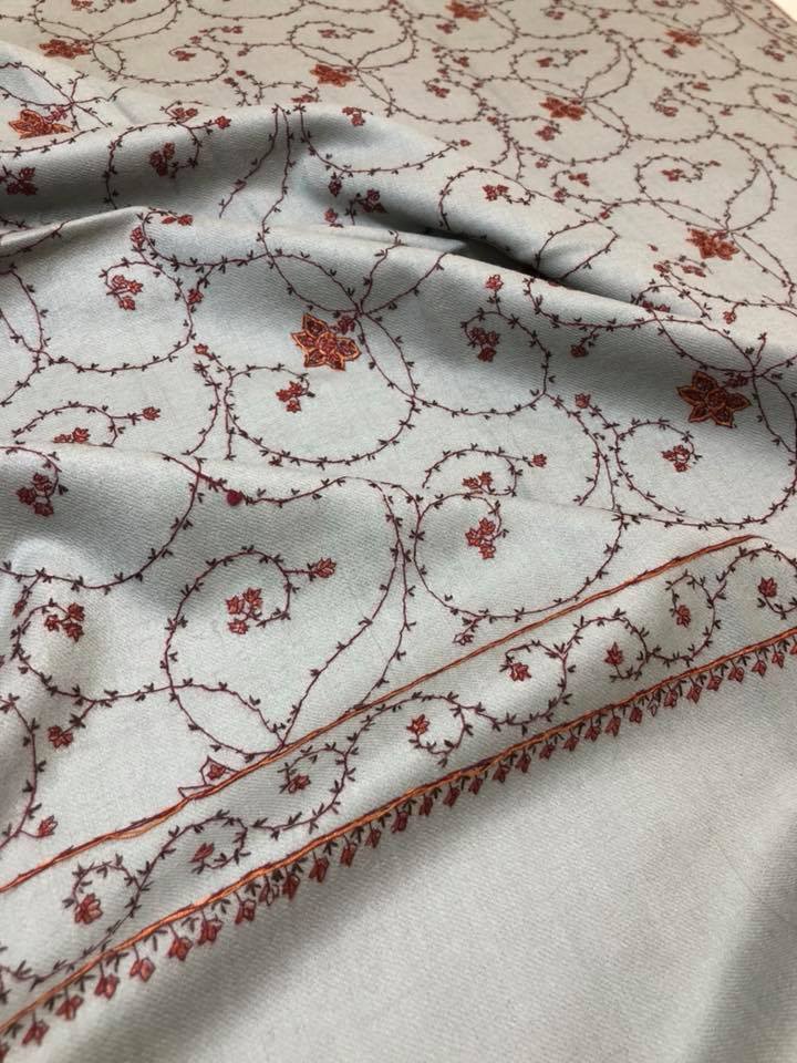 Pashtush India 100x200 Pashtush Women’s 100% hand embroidered, Pure Wool (certified) - Paris Slate Grey Colour