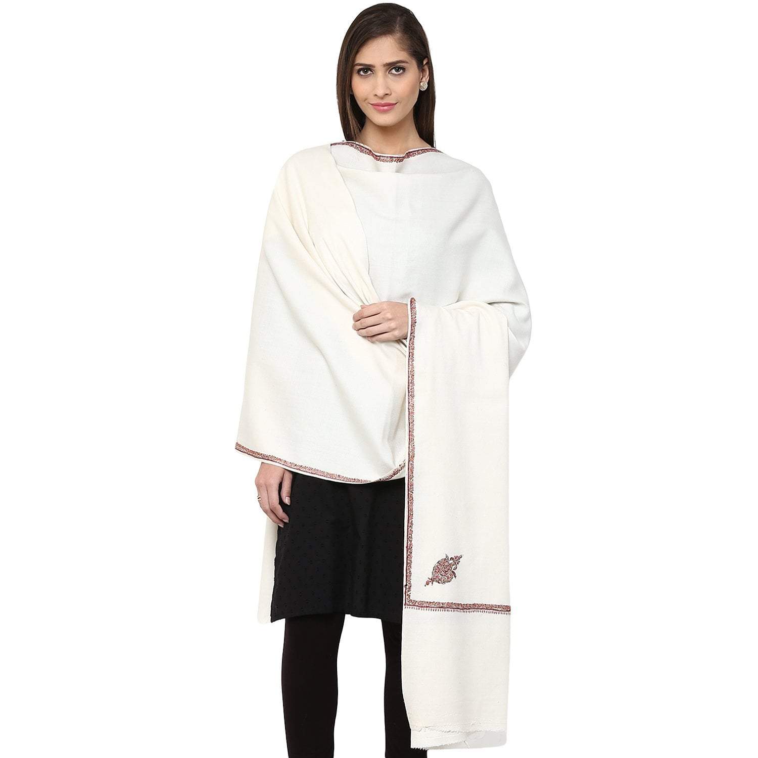 Pashtush Shawl Store Shawl Pashtush Women's 100% Hand Embroidery Kashmiri Shawl, With Kingri Sozni Embroidery Borderwork