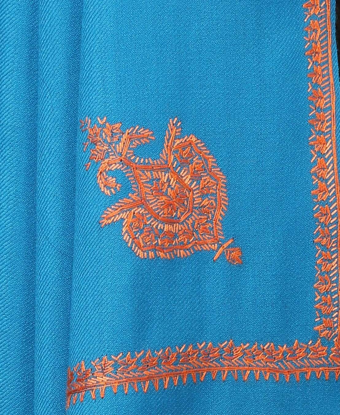 Pashtush India Shawl Pashtush Women's 100% Hand Embroidery Kashmiri Shawl, With Kingri Sozni Embroidery Borderwork - Ferozi