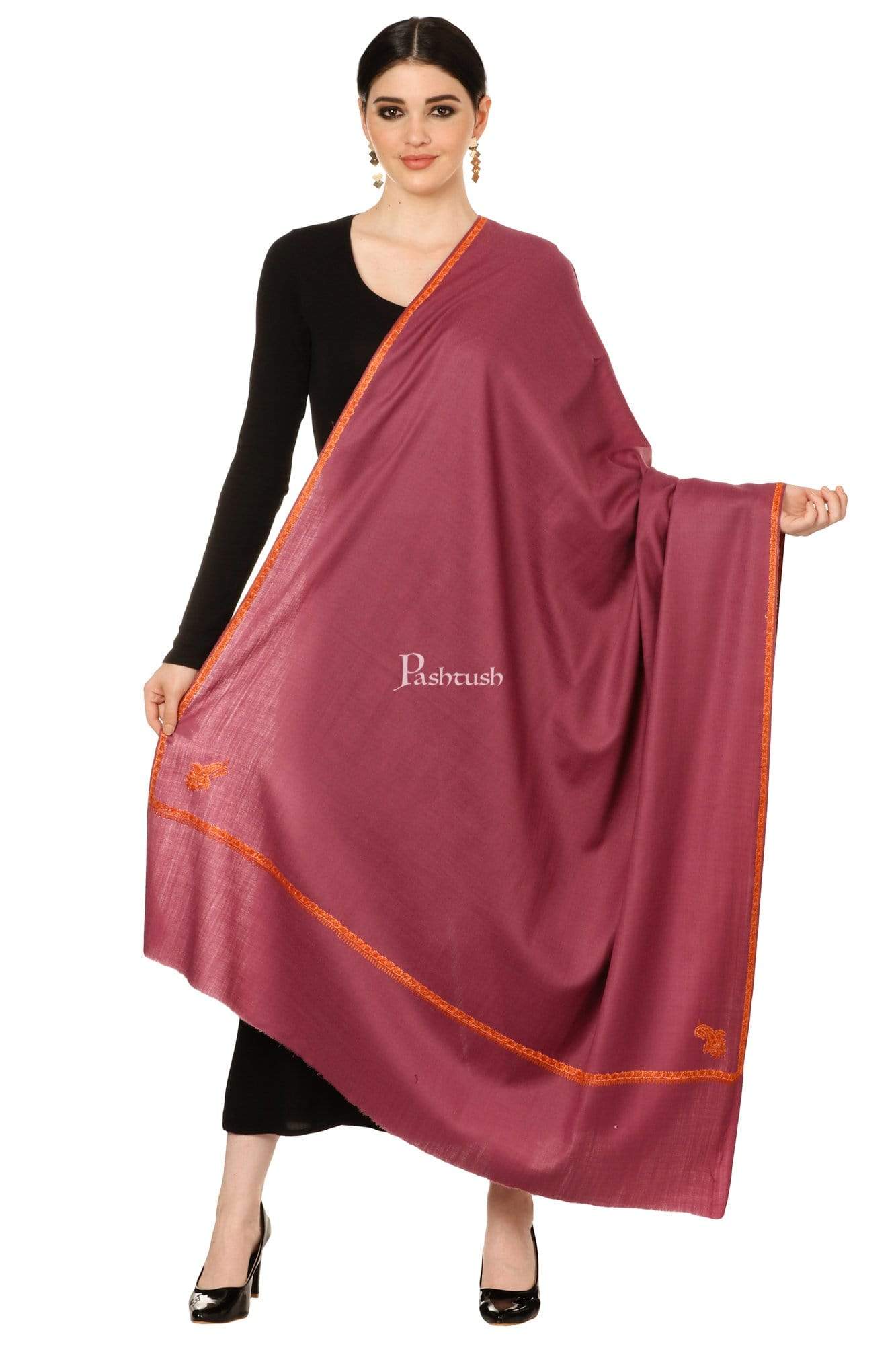 Pashtush India Shawl Pashtush Women's 100% Hand Embroidery Kashmiri Shawl, With Kingri Sozni Work- Peel Lilac
