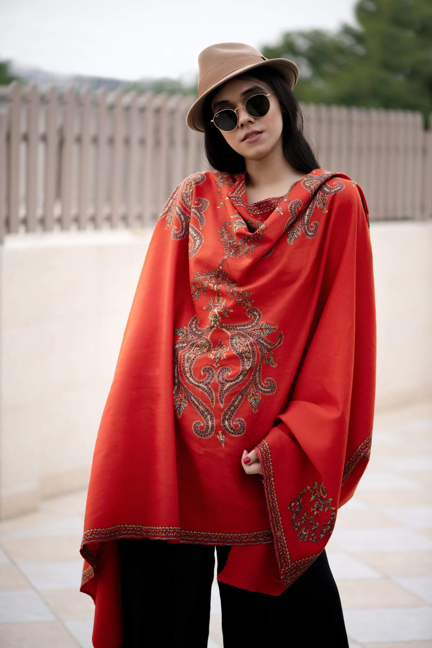 Pashtush India Shawl Pashtush Women’s 100% Kashmiri hand embroidery, Pure Wool (certified). Bright Amber