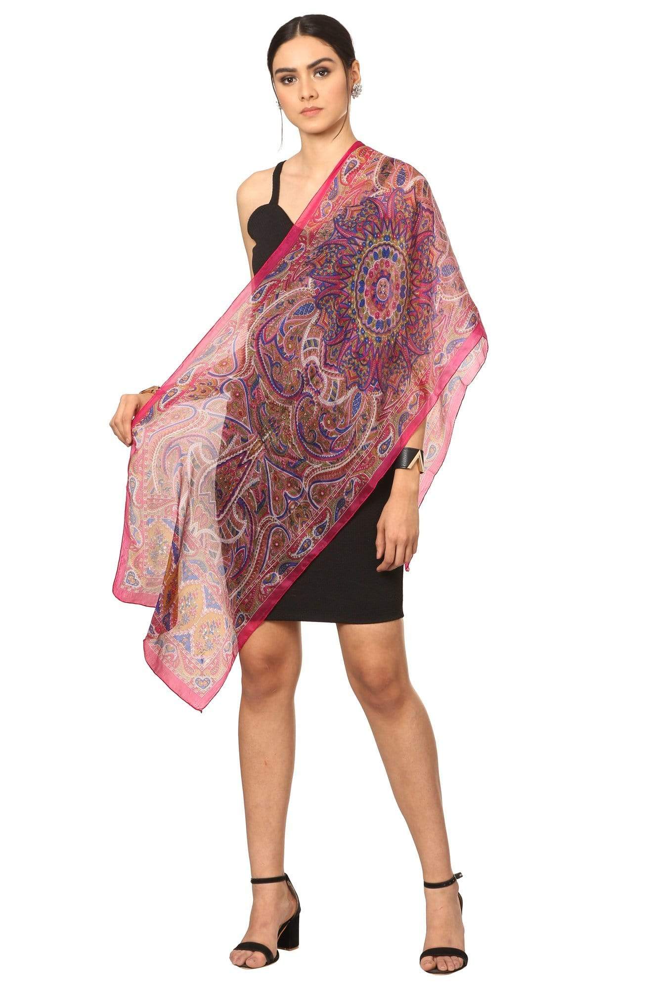 Pashtush India Stole Pashtush Women's 100% Pure Silk, Printed Scarf - Paisley Romance