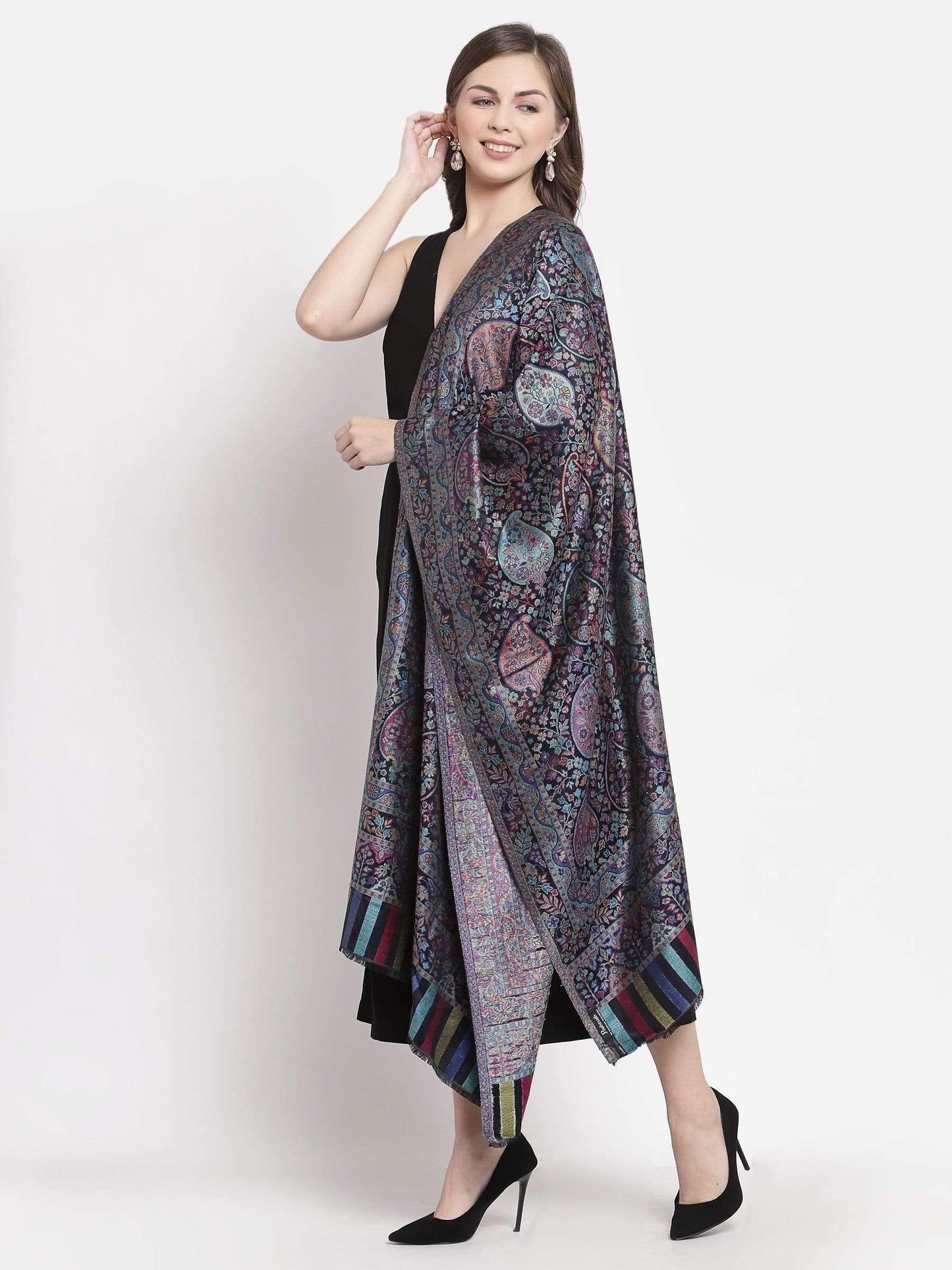 Pashtush India 70x200 Pashtush Women's Antique Scarf, Extra soft Bamboo, Peacock Blue