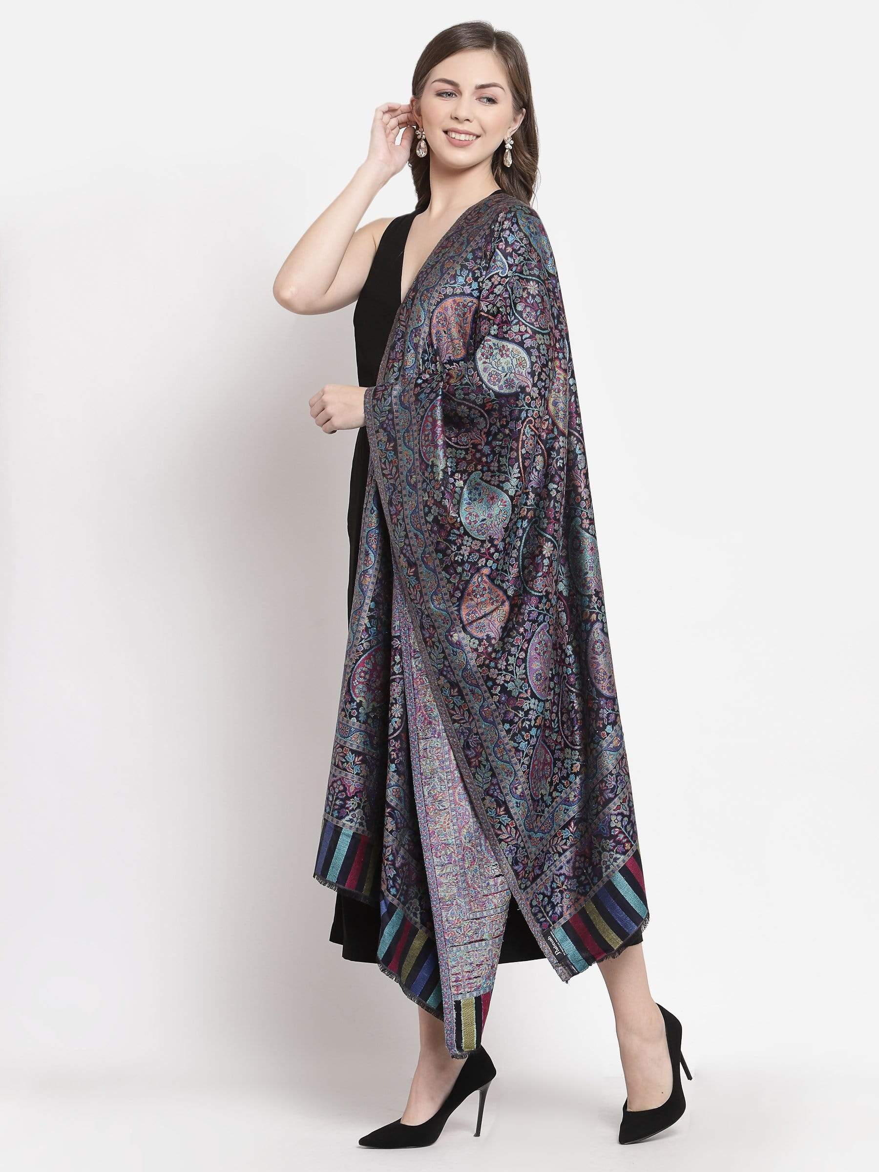 Pashtush India 70x200 Pashtush Women's Antique Scarf, Extra soft Bamboo, Peacock Blue