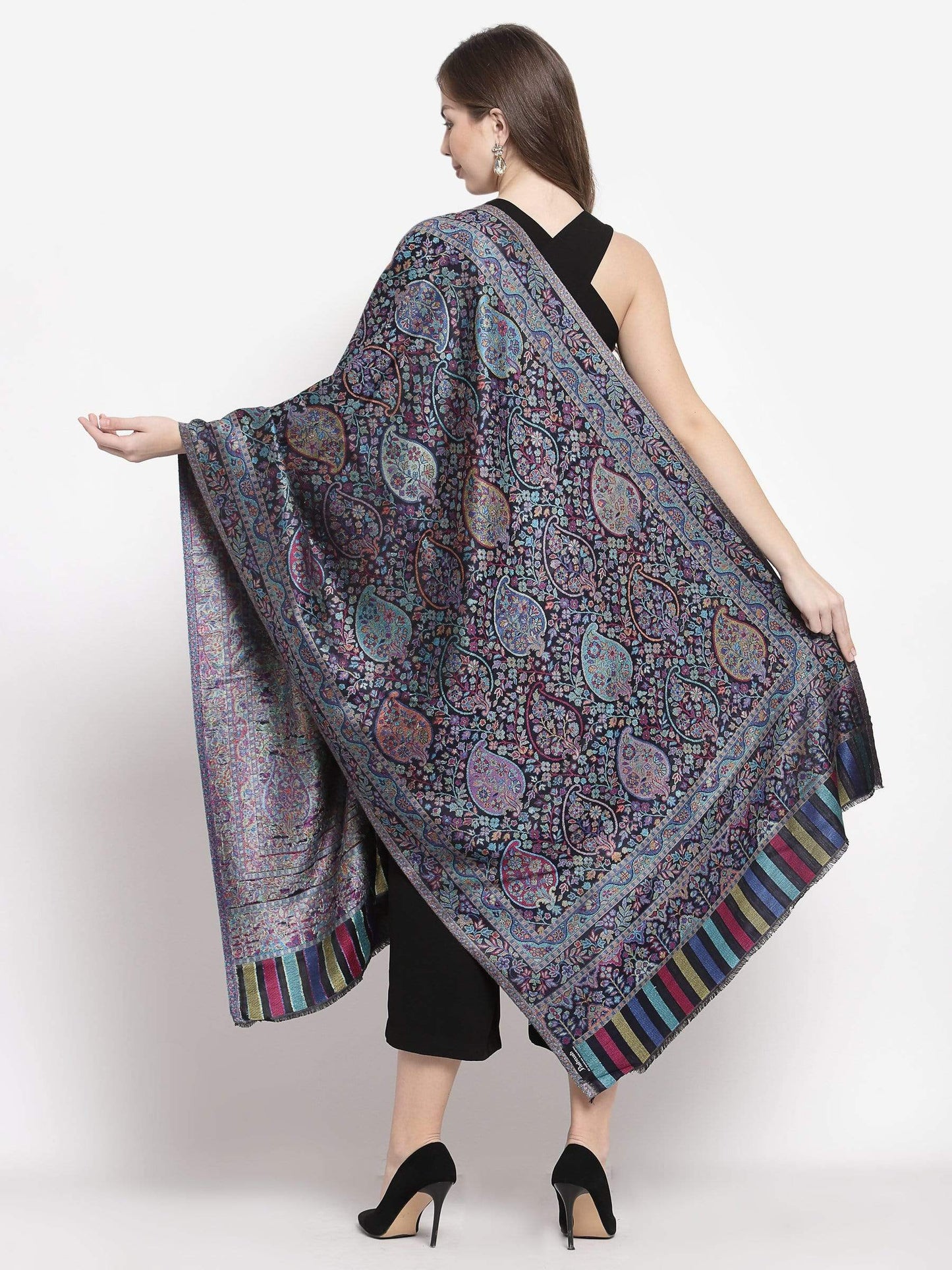 Pashtush India 70x200 Pashtush Women's Antique Scarf, Extra soft Bamboo, Peacock Blue