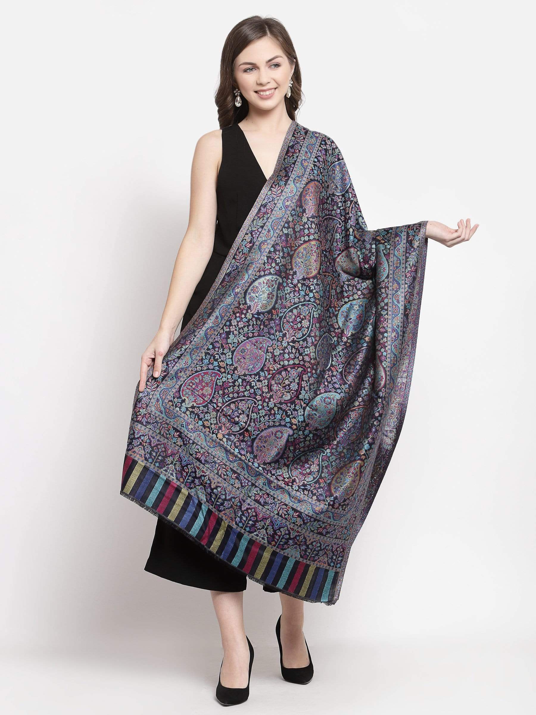 Pashtush India 70x200 Pashtush Women's Antique Scarf, Extra soft Bamboo, Peacock Blue