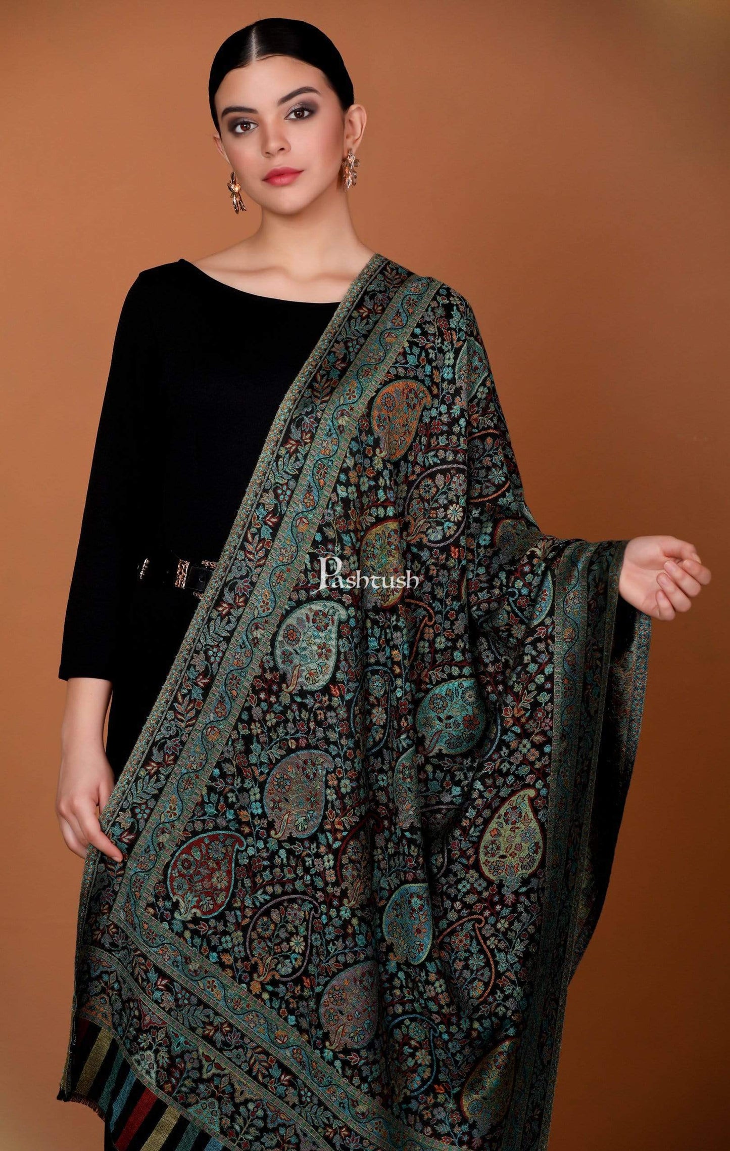Pashtush India 70x200 Pashtush Women's Antique Scarf, Extra soft Bamboo, Peacock Green