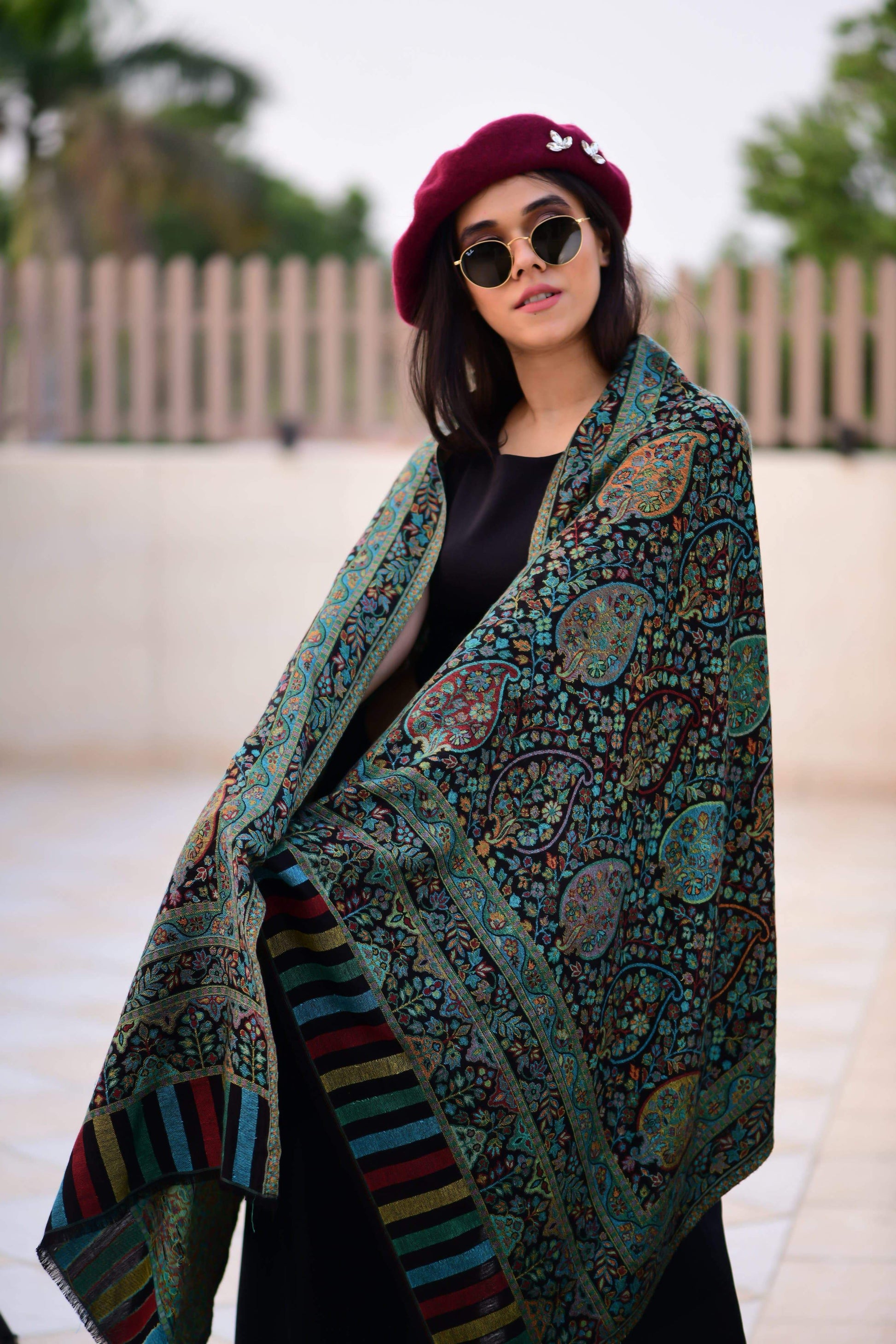 Pashtush India 70x200 Pashtush Women's Antique Scarf, Extra soft Bamboo, Peacock Green
