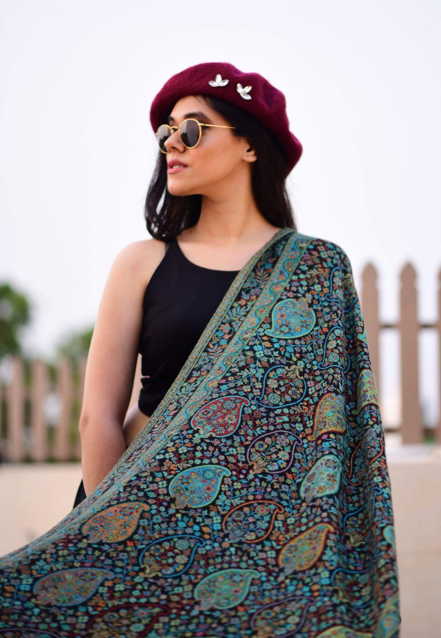 Pashtush India 70x200 Pashtush Women's Antique Scarf, Extra soft Bamboo, Peacock Green