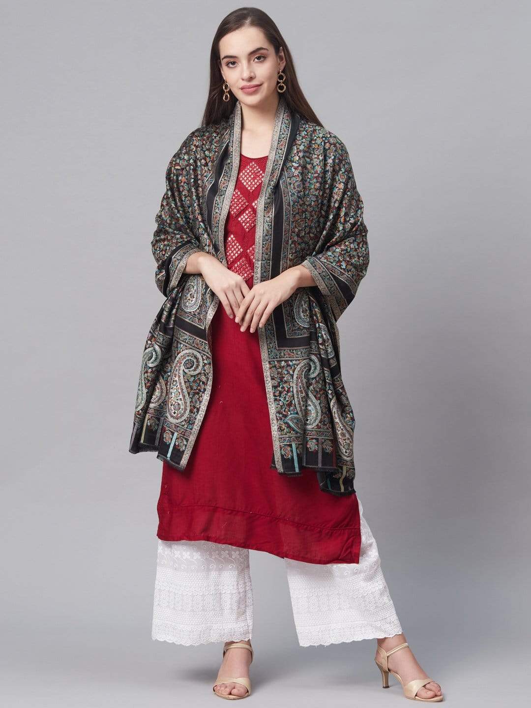 Pashtush India 70x200 PASHTUSH WOMEN'S ANTIQUE SCARF, EXTRA SOFT BAMBOO STOLE, Black